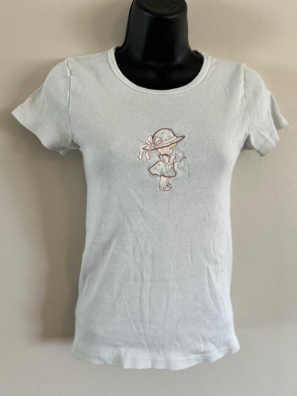John Galt Embroidered Girl Baby Tee Cream Cottagecore 100% Cotton